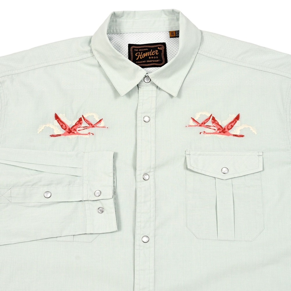 Howler Brothers Gaucho Snapshirt Shirt Men's XL Flamingo Flight Pearl Snap L/S